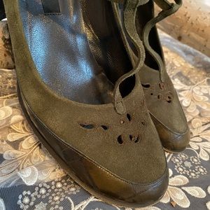 DKNY- Dark Green Suede & Leather Mary Jane Heels